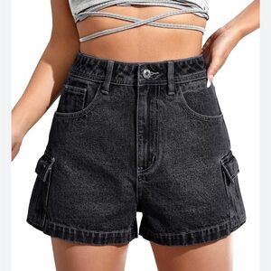 Cotton on black mini utility jean shorts 4